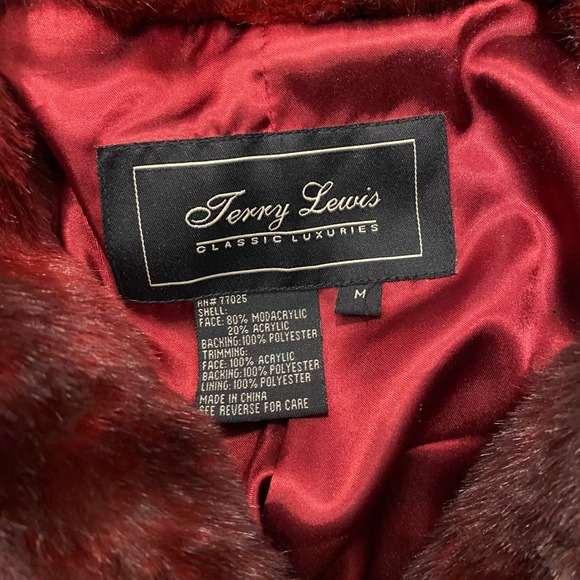Terry Lewis Classic Luxuries Red Faux Fur Hooded Toggle Jacket Womens Medium - Picture 2 of 3